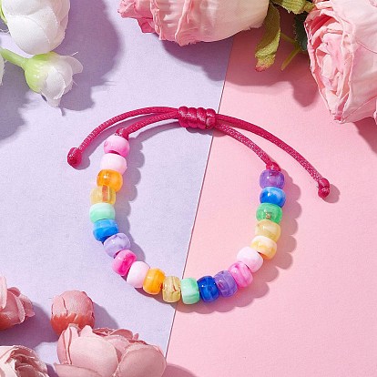 7-Color Rondelle Acrylic Braided Beaded Bracelets, Adjustable Nylon Thread Kid Bracelets for Girls