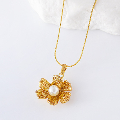 3 шт. ожерелья из нержавеющей стали с имитацией жемчуга в виде цветка для женщин, белые