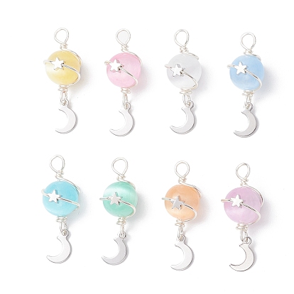 Подвески из окрашенного натурального селенита с планетами, с латунной звездой и 201 луной из нержавеющей стали, разноцветные