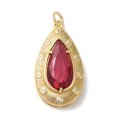 Rack Plating Brass Pendants, with Glass, Long-Lasting Plated, Lead Free & Cadmium Free, Oval, with Jump Ring, Teardrop, Golden