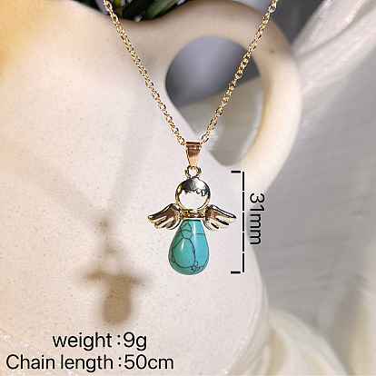 Женские подвески-колье с кулоном в виде ангела из европейского камня/имитации жемчуга и сплава в виде крыльев., платина