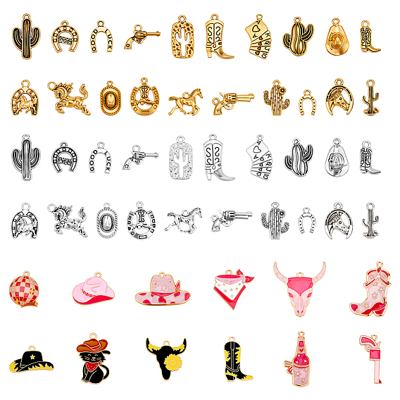 52 шт. подвески из сплава с эмалью и легким золотым покрытием в стиле ковбойского запада, кот собака корова сапоги шляпа подвески