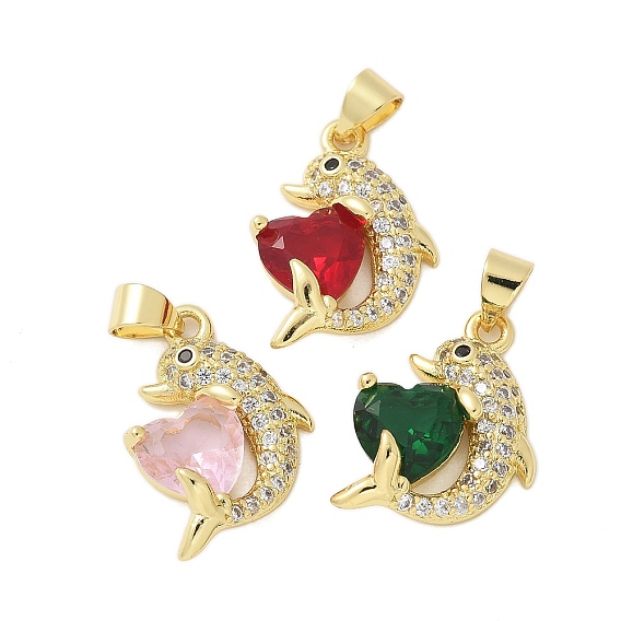 Стеклянные подвески, с реечной обшивкой из латуни микропаве с фурнитурой из фианита, прелести дельфинов, без кадмия и без свинца, долговечный, реальный 18 k позолоченный