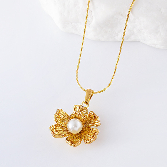 3 шт. ожерелья из нержавеющей стали с имитацией жемчуга в виде цветка для женщин, белые