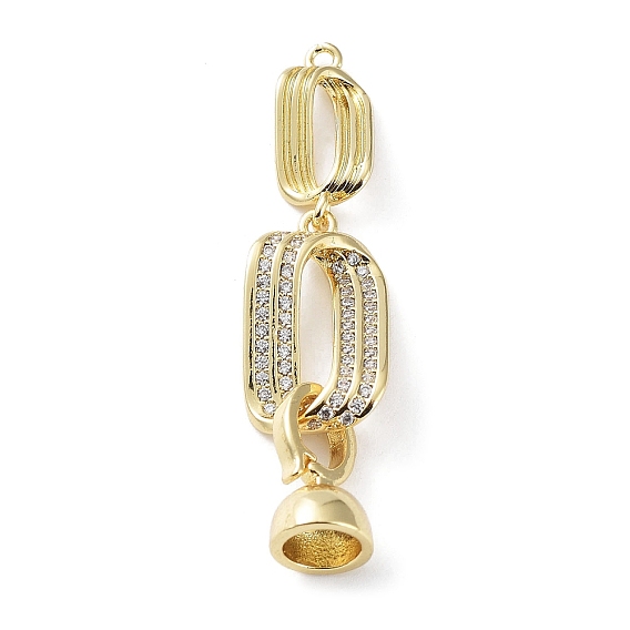 Rack Plating Brass Micro Pave Clear Cubic Zirconia Fold Over Clasps, Cadmium Free & Lead Free, Long-Lasting 
Plated, Oval