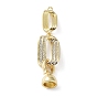 Rack Plating Brass Micro Pave Clear Cubic Zirconia Fold Over Clasps, Cadmium Free & Lead Free, Long-Lasting 
Plated, Oval