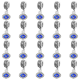 40pcs breloques pendantes européennes en alliage émaillé, mauvais œil, Pendentifs grand trou, argent antique