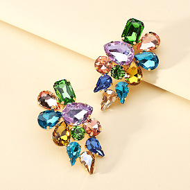 Bold Colorful Geometric Alloy Crystal Earrings - Fashionable Statement Jewelry with High-end Appeal