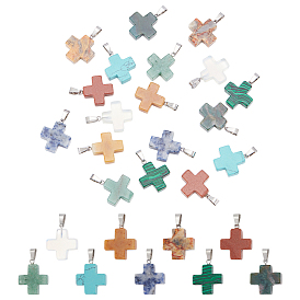 18 шт 9 стили подвески из натуральных и синтетических смешанных драгоценных камней, подвески-кресты с цветным покрытием из нержавеющей стали 201 защелкивающиеся дужки из нержавеющей стали