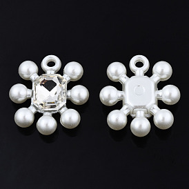 ABS Plastic Imitation Pearl Pendants, with Crystal Rhinestone, Flower