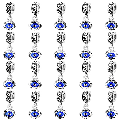 40pcs breloques pendantes européennes en alliage émaillé, mauvais œil, Pendentifs grand trou, argent antique