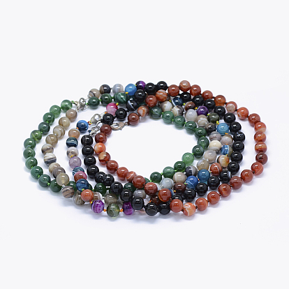Ágata natural a rayas / ágata con bandas collares de cuentas, con fornituras de latón, rondo