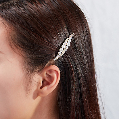 Alloy Hair Bobby Pins, with Imitation Pearl Beads, Leaf