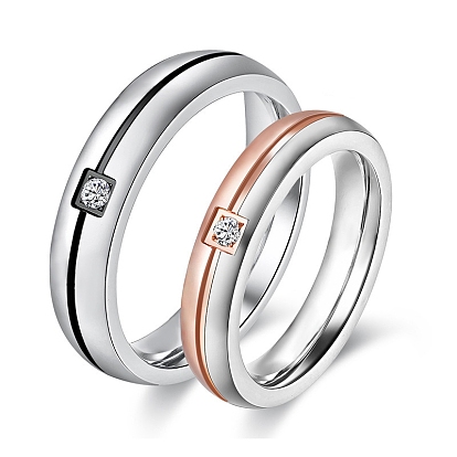 Titanium Steel Rhinestone Finger Rings for Women Men, Couple Rings