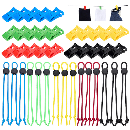 20 Cordon anti-perte réglable en polyester (pièces), 20 pièces de clips coupe-vent en plastique, formes mixtes