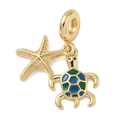 Латунные эмалированные европейские подвески с подвесками, подвески с большими отверстиями в виде морской звезды и черепахи, синий и зеленый