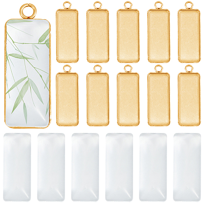 Наборы для изготовления кулонов из прямоугольника своими руками, В комплект входят 20 шт. 304 оправы для подвесок-кабошонов из нержавеющей стали, 20шт. прозрачные прямоугольные стеклянные кабошоны