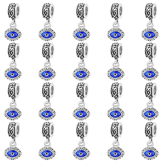 40Pcs Alloy Enamel European Dangle Charms, Evil Eye, Large Hole Pendants, Antique Silver