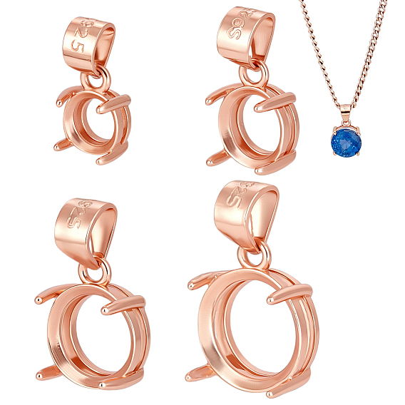 4 шт. 4 стили 925 подвески-коготь из стерлингового серебра со стразами, плоско-круглые