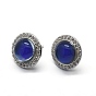 Brass Micro Pave Cubic Zirconia Stud Earrings, with Changing Color Mood Glass, Flat Round