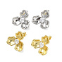 Brass Micro Pave Cubic Zirconia Stud Earrings Findings, Flower, with Loop, Rack Plating, Long-Lasting Plated, Cadmium Free & Lead Free