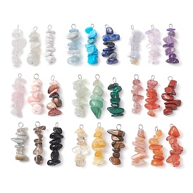 Gradient Color Mixed Gemstone Chip Beaded Pendants, with 304 Stainless Steel Loops