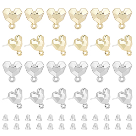 24Pcs 2 Colors Spray Painted Alloy Stud Earrings Findings, with 925 Sterling Silver Pins and Loops, Heart, with 50Pcs Plastic Ear Nuts