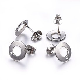 Revestimiento iónico (ip) 304 fornituras de aretes de acero inoxidable, con anillas y pendientes, plano y redondo