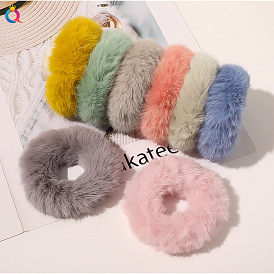 Soft and Fluffy Rabbit Fur-Like Hair Scrunchie for Women, Cute Plush Large Intestine Circle Hair Accessory