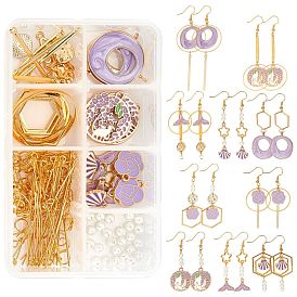 Ensembles de fabrication de boucles d'oreilles SunnyClue DIY Flower Dangle, y compris les pendentifs et les maillons en alliage émaillé, Crochets d'oreille en laiton, Perles en verre nacré, épingle de fer et anneaux de saut