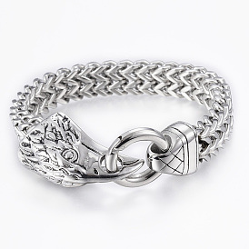 304 Stainless Steel Two-Tiered Wheat Chain Bracelets Link Bracelets, Faceted