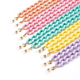 Chaînes de lunettes de chaîne gourmette acrylique, tour de cou pour lunettes, avec des liens en acrylique, 304 Anneaux en acier inoxydable, fermoirs pince de homard, extrémités de boucle en caoutchouc