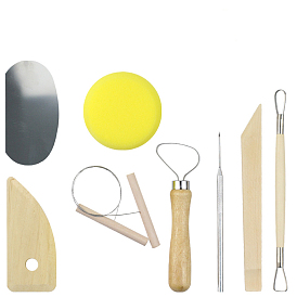 Kits d'outils d'artisanat en argile, y compris l'outil de sculpture, coupe-fil, grattoir, poinçon perforateur, éponge de nettoyage de la poussière