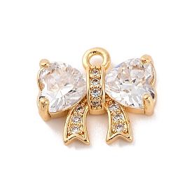 Brass Micro Pave Clear Cubic Zirconia Charms, Bowknot