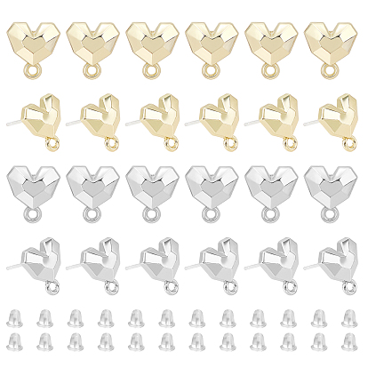 24Pcs 2 Colors Spray Painted Alloy Stud Earrings Findings, with 925 Sterling Silver Pins and Loops, Heart, with 50Pcs Plastic Ear Nuts