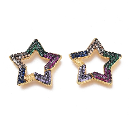 Brass Micro Pave Cubic Zirconia Spring Gate Rings, Star, Golden