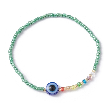 Evil Eye Resin & Glass Beaded Stretch Bracelet