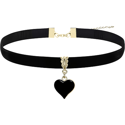 Женские ожерелья-чокеры из черного бархата с подвеской в виде сердца из сплава и эмали, золотые