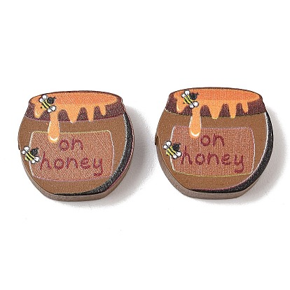Printed Schima Wood Beads, Bees with Honey Pot, Spray Paint