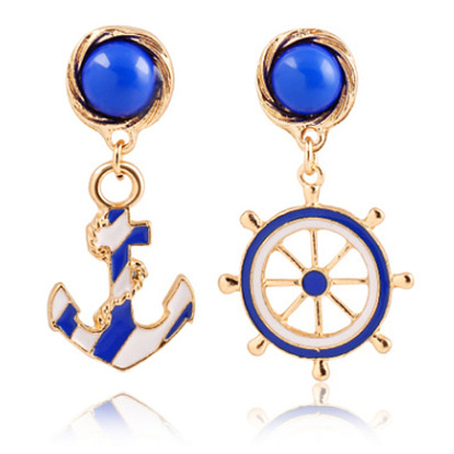 Литые эмаль болтаться серьги стержня, с акриловой, пульт управления и якорь, золотые, слева и справа