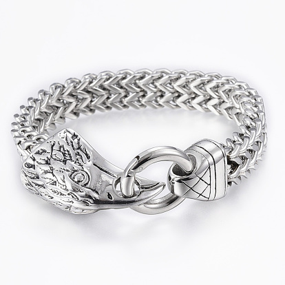 304 Stainless Steel Two-Tiered Wheat Chain Bracelets Link Bracelets, Faceted