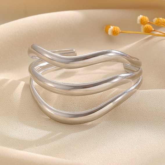Полые 304 из нержавеющей стали манжета браслеты, браслеты из трех нитей для женщин, волна