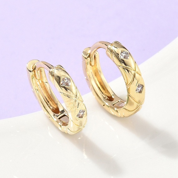 Квадратные серьги-кольца из латуни с микропаве из прозрачных кубических цирконий, стойки покрытие, долговечный, без кадмия и без свинца