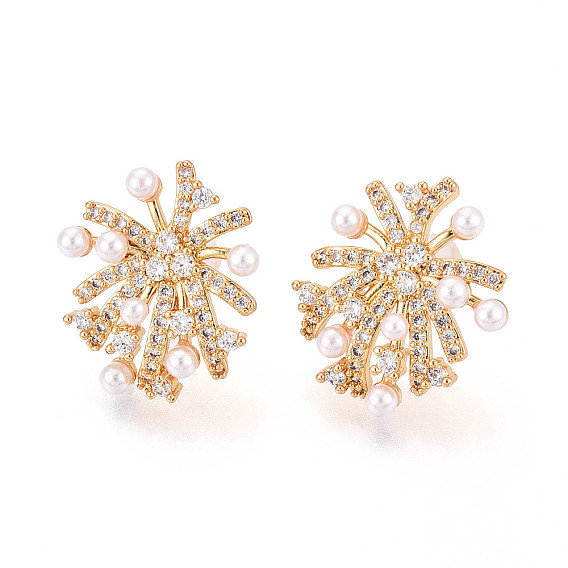 Серьги-гвоздики из латуни с микро-паве и прозрачным фианитом, с имитацией жемчуга, долговечный, без никеля 