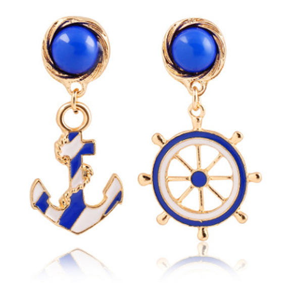 Литые эмаль болтаться серьги стержня, с акриловой, пульт управления и якорь, золотые, слева и справа