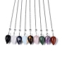 Natural & Synthetic Gemstone Dowsing Pendulum Pendants, with Iron Chain, Teardrop Charms
