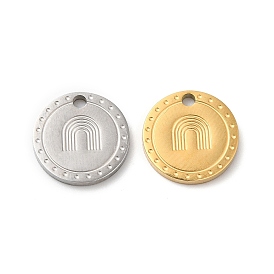 Ion Plating(IP) 316L Surgical Stainless Steel Charms, Flat Round with Arch Charm, Textured