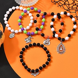 5шт 5 цвета браслеты с подвесками из сплава на Хэллоуин, Акриловые круглые бусины эластичные браслеты для мужчин и женщин