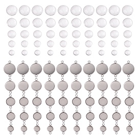 100 шт. Diy 304 комплекты для изготовления звеньев из нержавеющей стали, включая плоские круглые соединители и кабошоны из прозрачного стекла