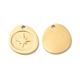 Ion Plating(IP) 316L Surgical Stainless Steel Charms, Irregular Flat Round with Star Charm, Textured